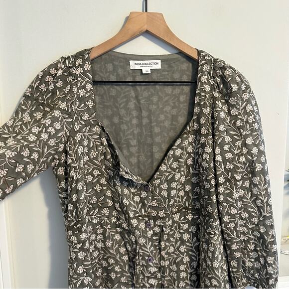 Emerson Fry India Collection Green Floral Cotton Long Sleeve Maxi Dress Medium - Picture 14 of 16